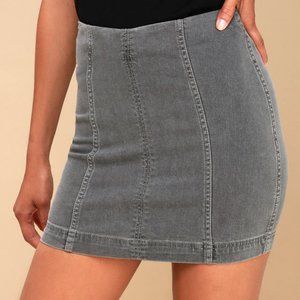 Free People Faded Gray Body Con Mini Denim Skirt